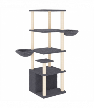 vidaXL Cat Tree with Sisal Scratching Posts Dark Grey 147 cm