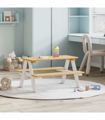 vidaXL Children's Table with Benches IRUN White 90x79.5x50cm Solid Wood