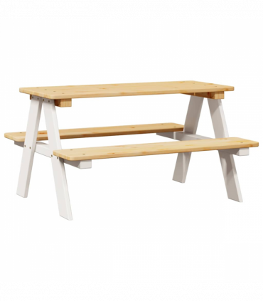 vidaXL Children's Table with Benches IRUN White 90x79.5x50cm Solid Wood