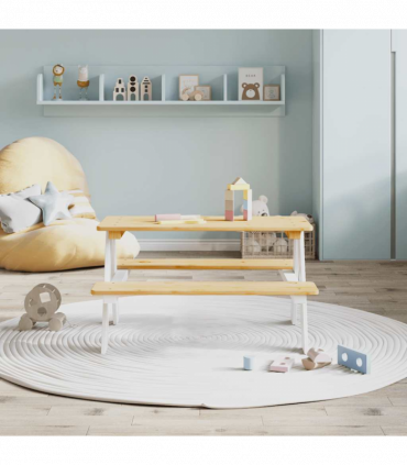 vidaXL Children's Table with Benches IRUN White 90x79.5x50cm Solid Wood