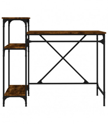 vidaXL Desk with Shelves Smoked Oak 105x50x90 cm Engineered Wood&Iron