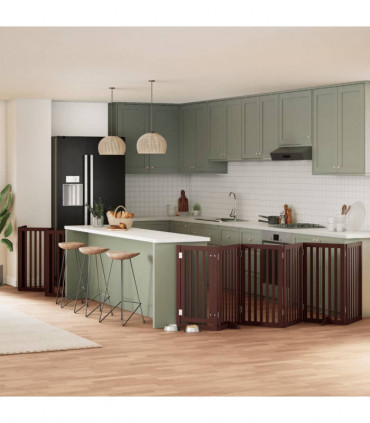 vidaXL Dog Gate with Door Foldable 12 Panels Brown 600 cm Poplar Wood