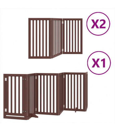 vidaXL Dog Gate with Door Foldable 12 Panels Brown 600 cm Poplar Wood