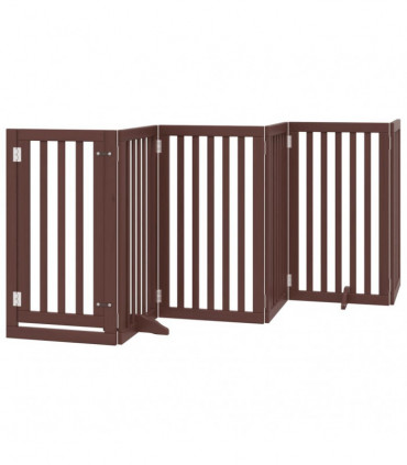 vidaXL Dog Gate with Door Foldable 12 Panels Brown 600 cm Poplar Wood