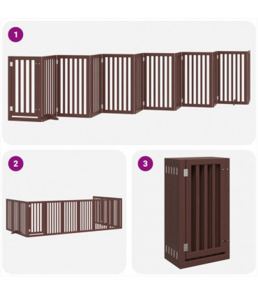 vidaXL Dog Gate with Door Foldable 12 Panels Brown 600 cm Poplar Wood