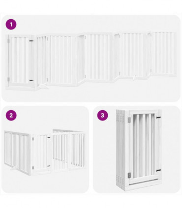 vidaXL Dog Gate with Door Foldable 9 Panels White 450 cm Poplar Wood