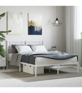 vidaXL Metal Bed Frame with Headboard White 140x200 cm