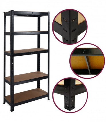 Heavy Duty Steel & MDF 5 Tier Racking Shelf in Black