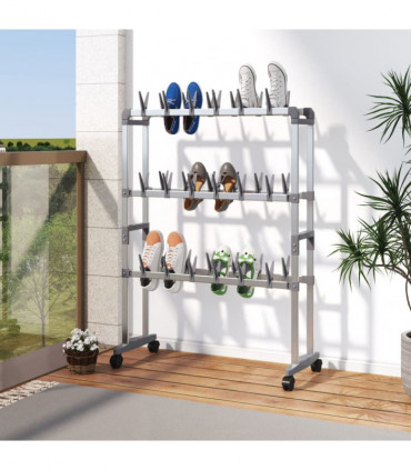 Shoe Rack with Wheels Silver 66x27x100 cm