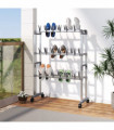 Shoe Rack with Wheels Silver 66x27x100 cm