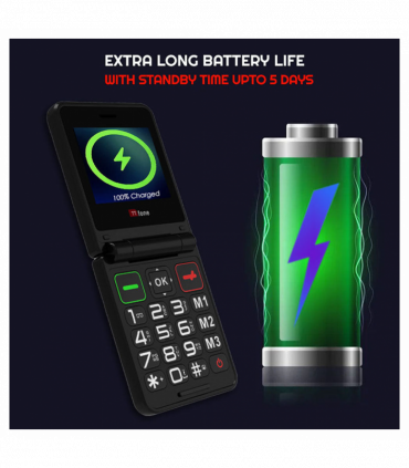 TTfone TT660 Flip Big Button Mobile with Vodafone Pay As You Go SIM, USB C Cable