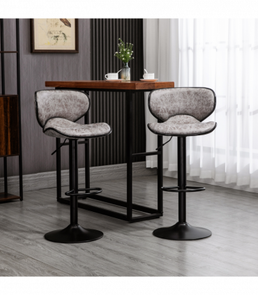 Vintage Bar Stool Set of 2 Microfiber Cloth Adjustable Height Armless Chairs