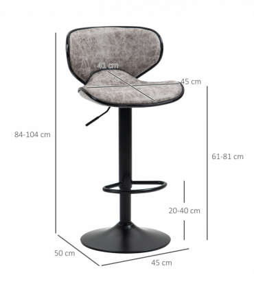 Vintage Bar Stool Set of 2 Microfiber Cloth Adjustable Height Armless Chairs