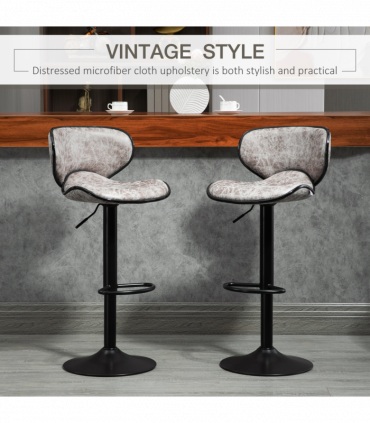 Vintage Bar Stool Set of 2 Microfiber Cloth Adjustable Height Armless Chairs