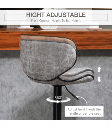 Vintage Bar Stool Set of 2 Microfiber Cloth Adjustable Height Armless Chairs