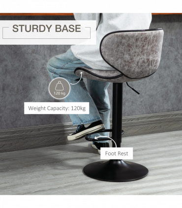 Vintage Bar Stool Set of 2 Microfiber Cloth Adjustable Height Armless Chairs