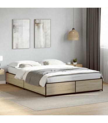 vidaXL Bed Frame Sonoma Oak 120x190 cm Small Double Engineered Wood and Metal