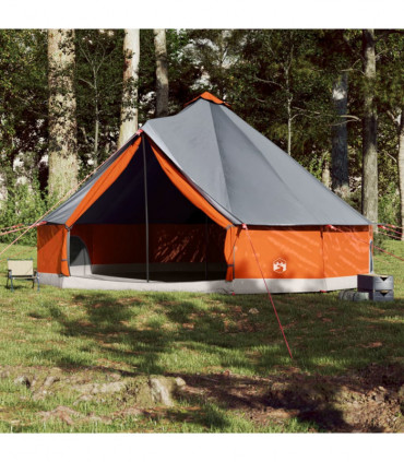 vidaXL Family Tent Tipi 12-Person Grey and Orange Waterproof