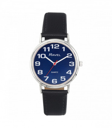 Ravel Unisex Mens Ladies Classic Big Blue Dial Black Leather Strap Watch R0105.52.1