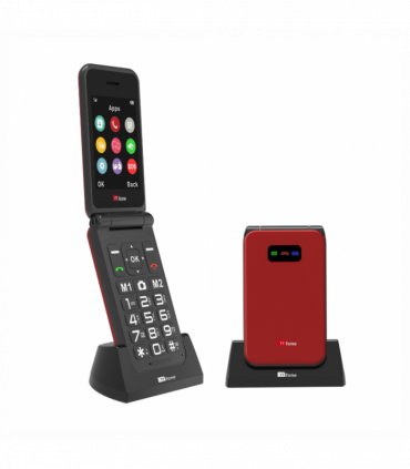 TTfone Red TT760 Flip 4G Mobile with Dock Charger, EE SIM