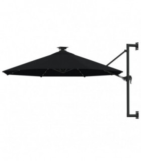 Wall-mounted Parasol with LEDs and Metal Pole 300 cm Black