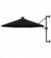 Wall-mounted Parasol with LEDs and Metal Pole 300 cm Black