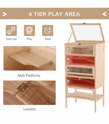 Wooden Hamster Cage Small Animals Pet Rodent Mouse Guinea Pig Play Exercise