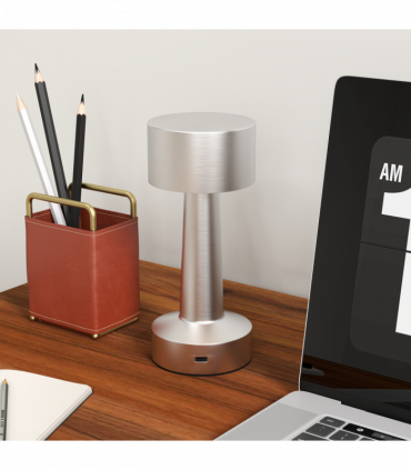 HOMCOM LED Cordless Table Lamp with Battery Operated for Bedroom, Silver