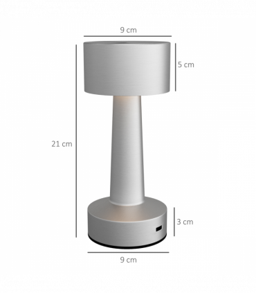 HOMCOM LED Cordless Table Lamp with Battery Operated for Bedroom, Silver