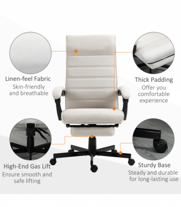 Home Office Chair High-Back Reclining Chair for Bedroom Study Living Room White