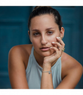 Puff Heart Silver Beaded Stretch Bracelet