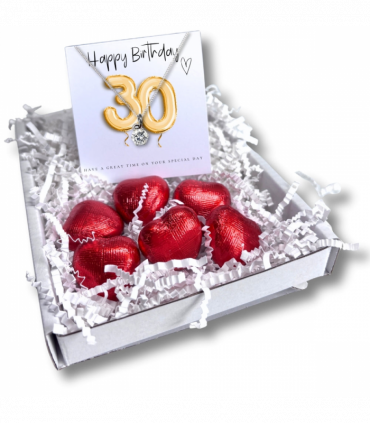 30th Birthday Cubic Zirconia Silver Necklace & Gold Balloons Mini Gift Hamper