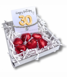 30th Birthday Cubic Zirconia Silver Bracelet & Gold Balloon Hamper