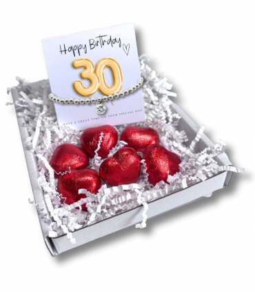 30th Birthday Cubic Zirconia Silver Bracelet & Gold Balloon Hamper