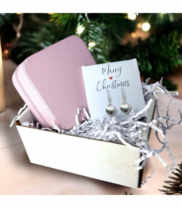 Merry Christmas Gift Hamper - Silver Heart Drop Earrings & Jewellery Box
