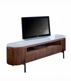 Opal Mango Wood Large Tv Stand With Marble Top & Metal Legs