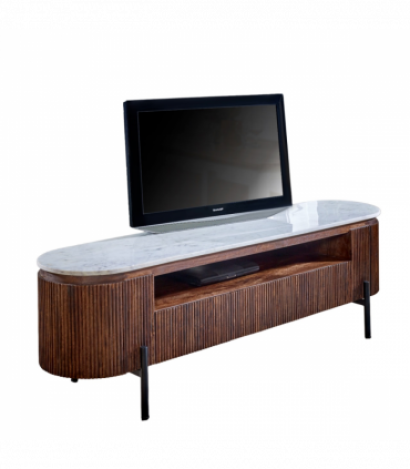 Opal Mango Wood Large Tv Stand With Marble Top & Metal Legs