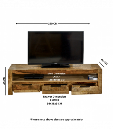 Surrey Solid Wood Large Tvc With 3 Drawers