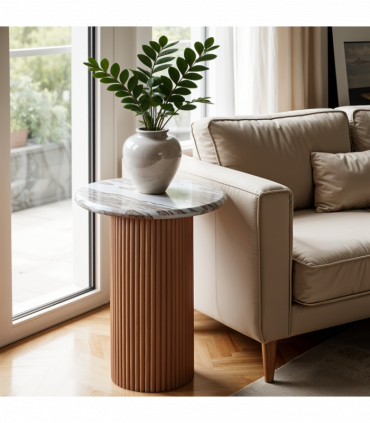 Ashford Natural Marble & Wood Pedestal Side Table