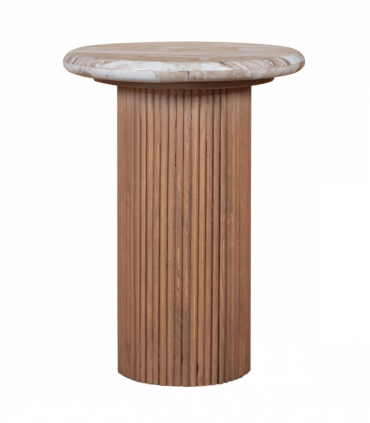 Ashford Natural Marble & Wood Pedestal Side Table