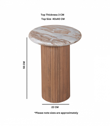 Ashford Natural Marble & Wood Pedestal Side Table