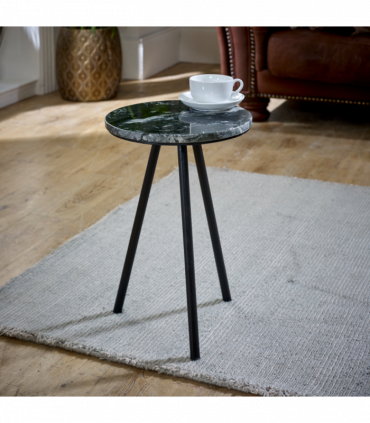 Opal Side Table With Black Marble Top & Metal Legs