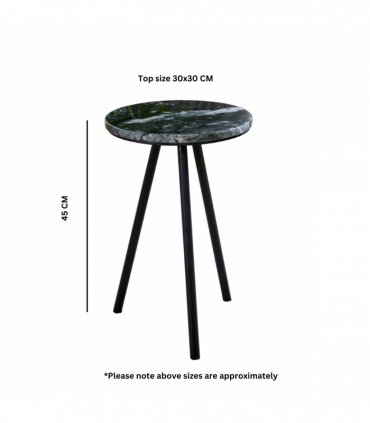 Opal Side Table With Black Marble Top & Metal Legs