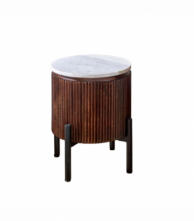 Opal Mango Wood Side Table With Marble Top & Metal Legs