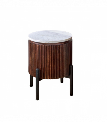 Opal Mango Wood Side Table With Marble Top & Metal Legs