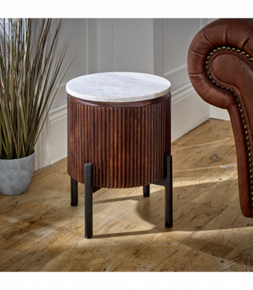 Opal Mango Wood Side Table With Marble Top & Metal Legs