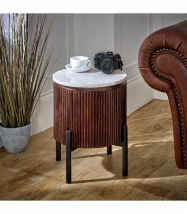 Opal Mango Wood Side Table With Marble Top & Metal Legs