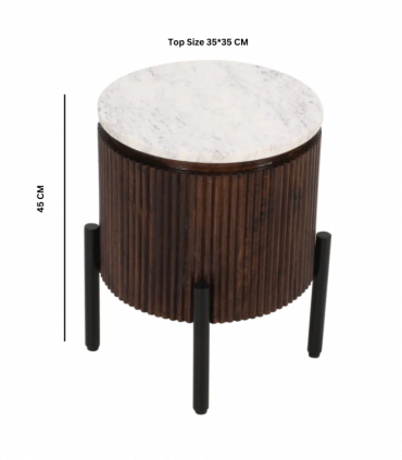 Opal Mango Wood Side Table With Marble Top & Metal Legs