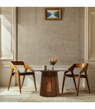 Slatted Mango Wood Round Dining Table 4 To 6 Seater