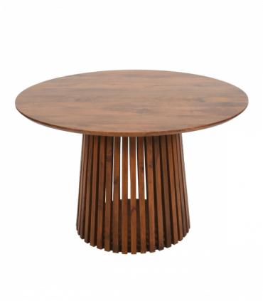 Slatted Mango Wood Round Dining Table 4 To 6 Seater